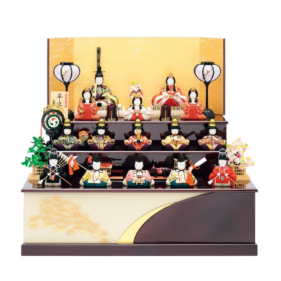 雛人形 木目込み 一秀 ひな人形 十五人飾 平安雛15号 木製三段セット