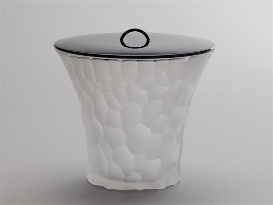 茶道具】☆乳白色 蓋付き ガラス 水指 ☆ オパールセント オパルセント