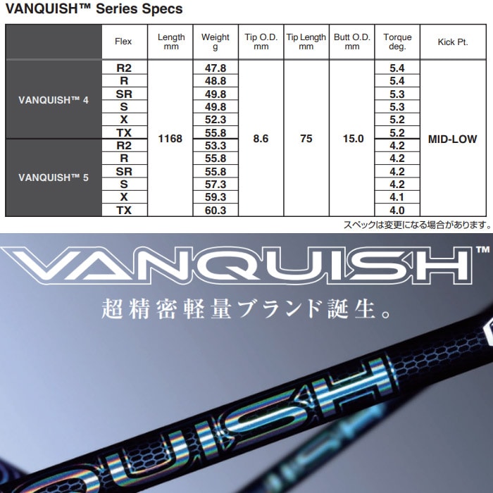 コブラ用OEMスリーブ付シャフト 三菱ケミカル VANQUISH バンキッシュ