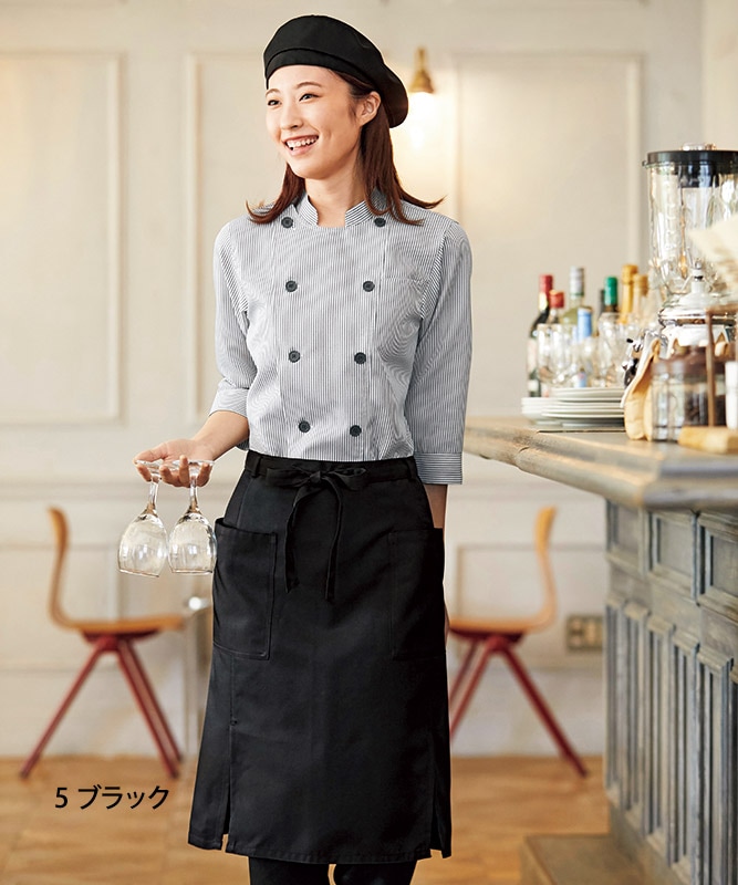 腰下エプロン(無地・ミドル丈)[KAZEN製品] APK488｜飲食店制服・フード