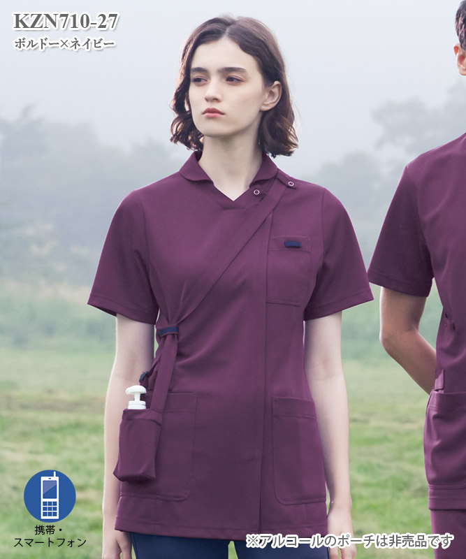 レディススクラブジャケット半袖(衿付)[KAZEN製品] KZN710｜THS-白衣