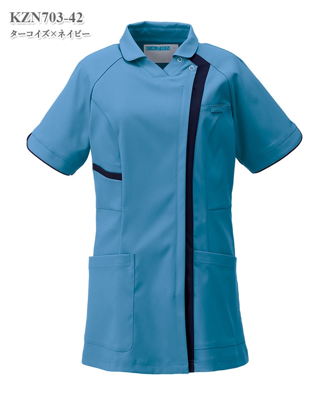 レディススクラブジャケット半袖(衿付)[KAZEN製品] KZN703｜THS-白衣