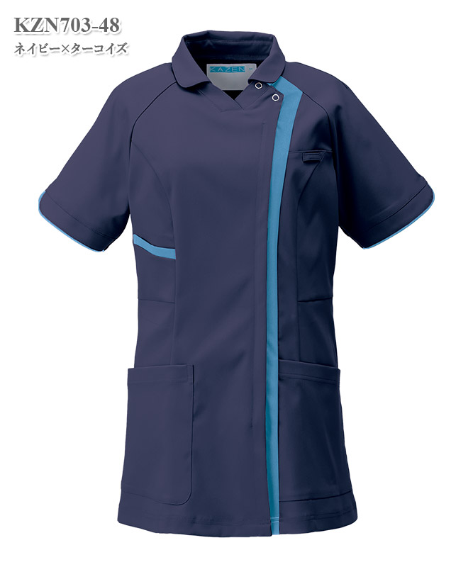 レディススクラブジャケット半袖(衿付)[KAZEN製品] KZN703｜THS-白衣