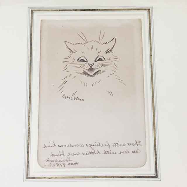 ルイスウェイン Louis Wain オリジナル肉筆のインク画 鏡文字 1922年