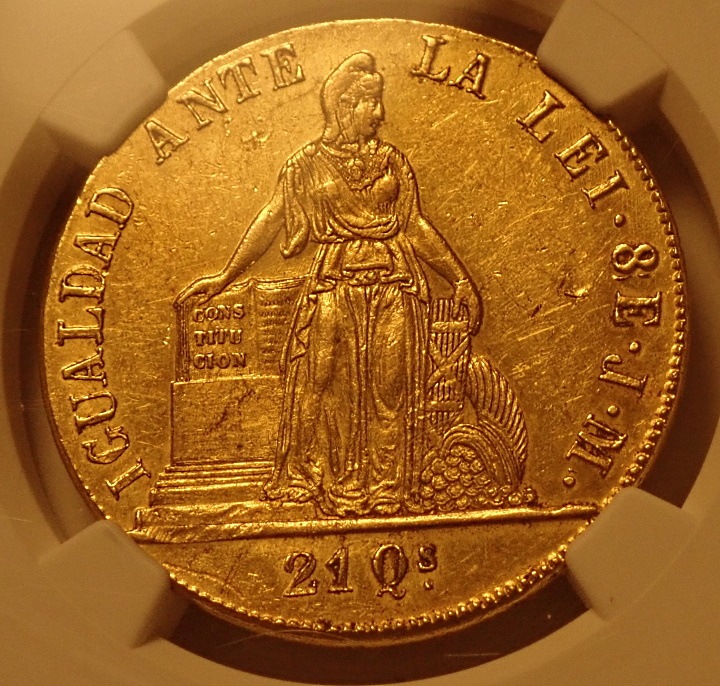 チリ1848年8エスクード金貨、NGC社唯一鑑定品 | アンティーク・コイン