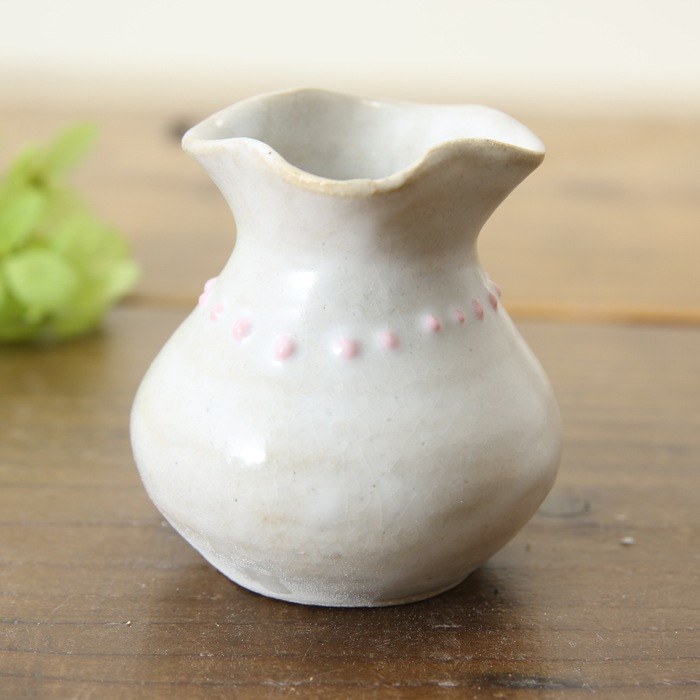 益子焼｜【益子焼】ミニ一輪挿し【白系色いっちんドット柄】【単品1個