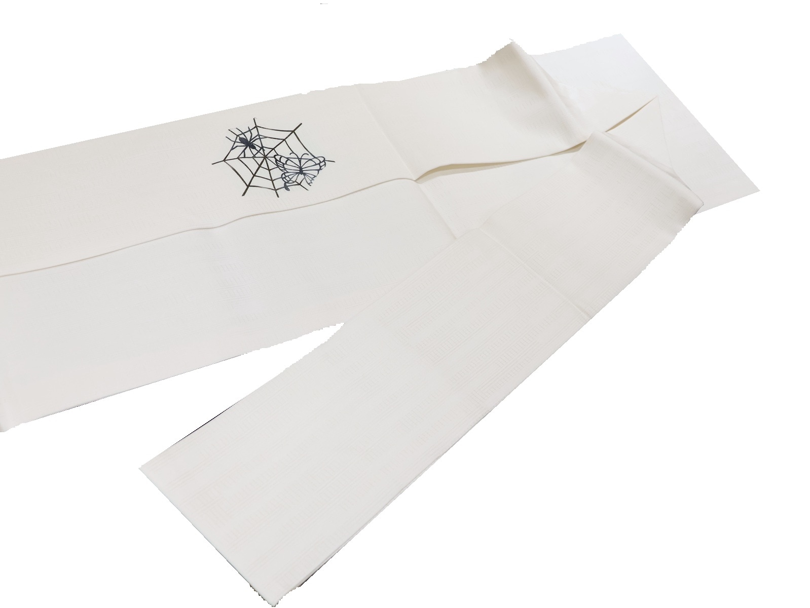 夏物正絹名古屋帯「白色の地にコウモリと蜘蛛の巣」 | 帯,帯(夏物