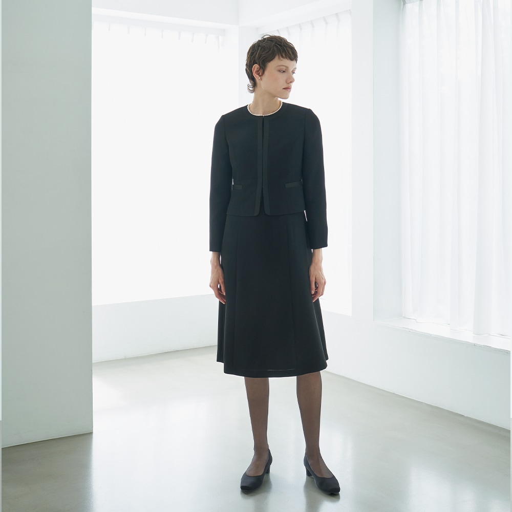 HIROMI YOSHIDA Black 1203420]ノーカラージャケット×シフォン