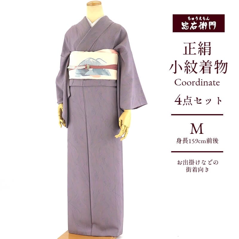 中古】 着物コーデセット 小紋 名古屋帯 4点セット レディース 正絹 紫