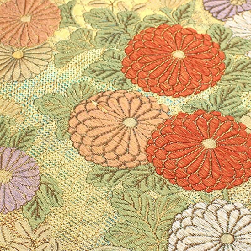 中古】 袋帯 礼装用 リサイクル レディース 正絹 ゴールド 菊 道長取り