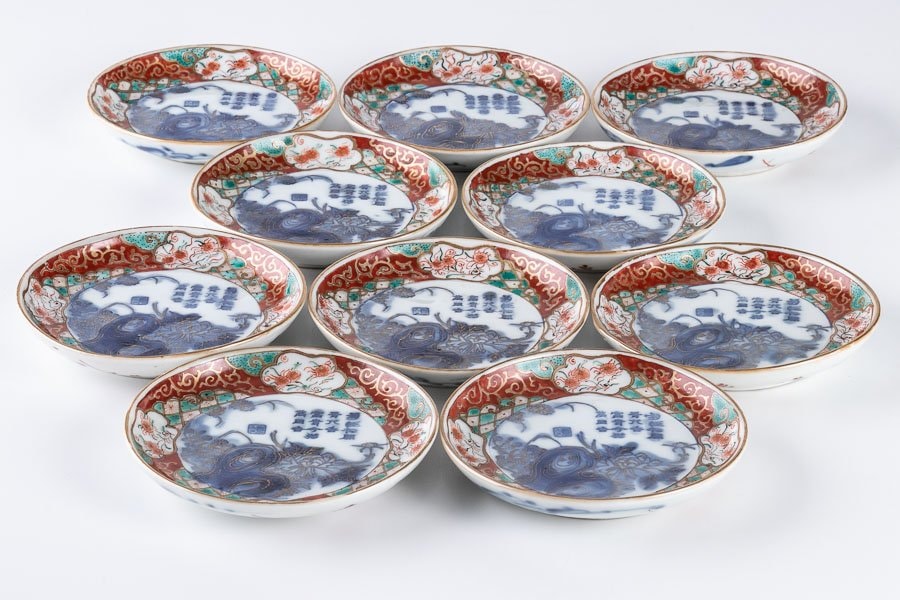 明治時代 色絵 中皿 希少 5客揃え 和食器 古伊万里 時代物 手書き 動物