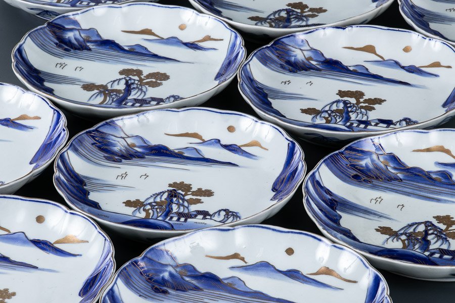 236『染付 山水 輪花皿』 /骨董品 古美術 古道具 アンティーク 236『染