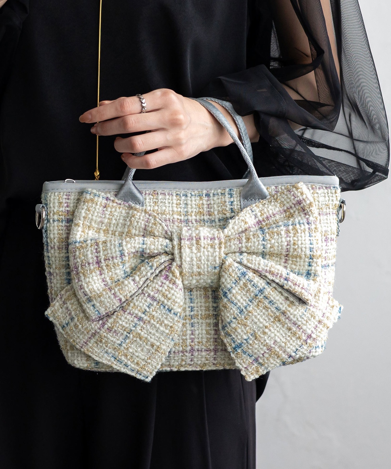 リボン2wayショルダーバッグ（ネオプレーン・ツイード・コルク