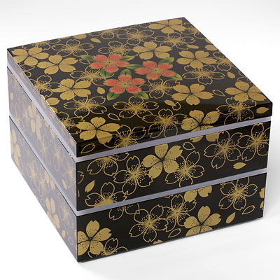 山中塗 7.0角二段重箱オードブル 華の舞 黒 | こだわりの和雑貨 和敬