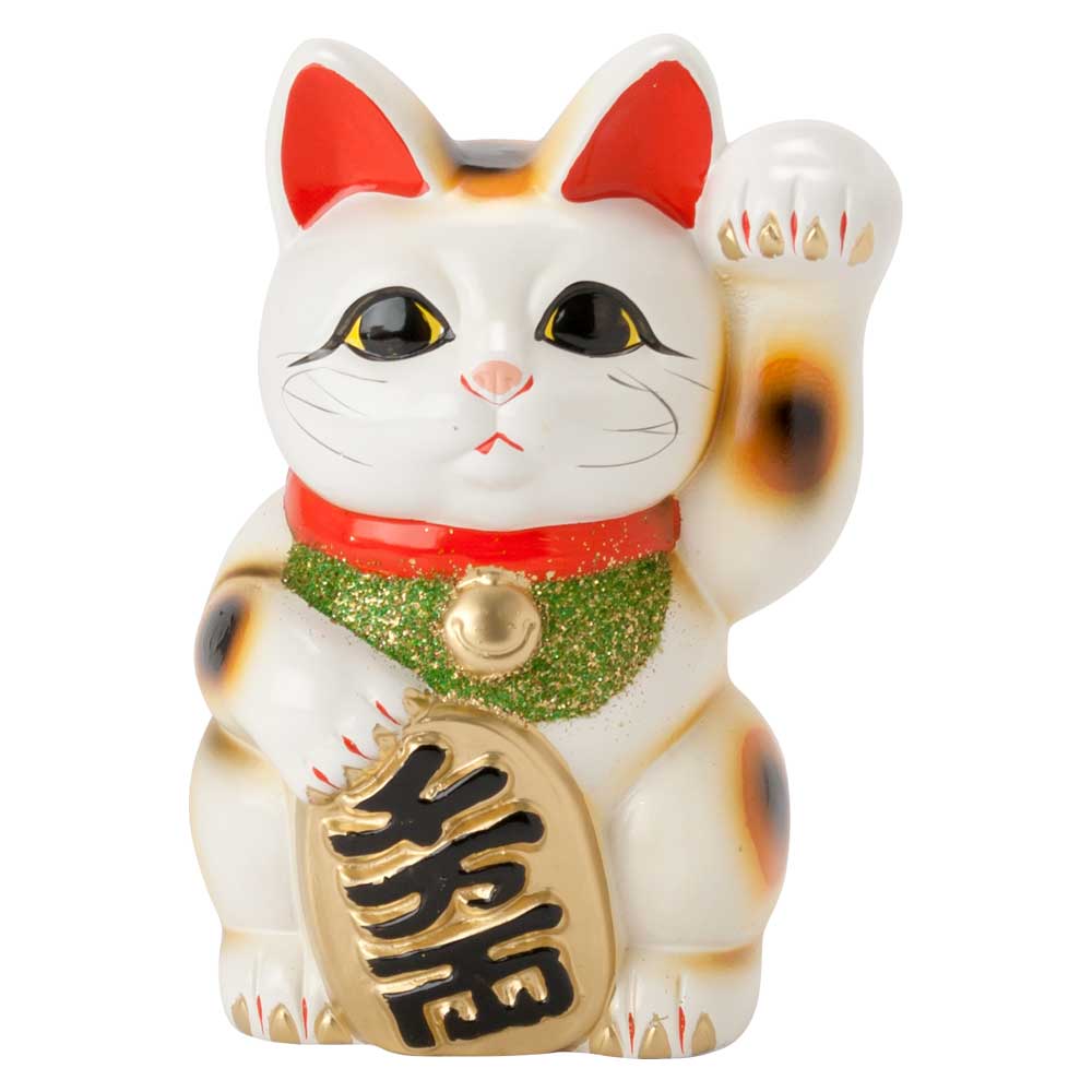 常滑焼 招き猫 4号小判白猫貯金箱 左手上げ (143-62-86) 愛知県の工芸
