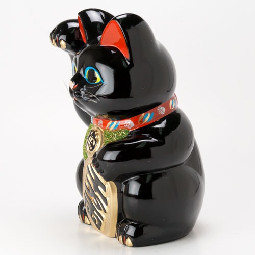 常滑焼 招き猫 8号小判黒猫貯金箱 右手上げ (143-52-86) 愛知県の工芸