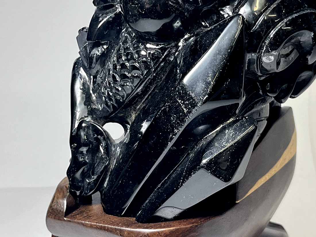 モリオン龍亀 天然石 台座付き カービング モリオン龍亀 天然石 台座