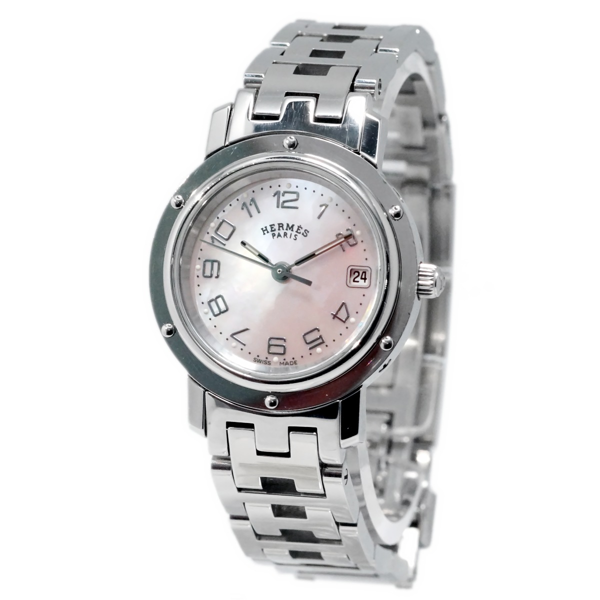 エルメス クリッパー ナクレ ピンクシェル文字盤 CL4.210 クオーツ