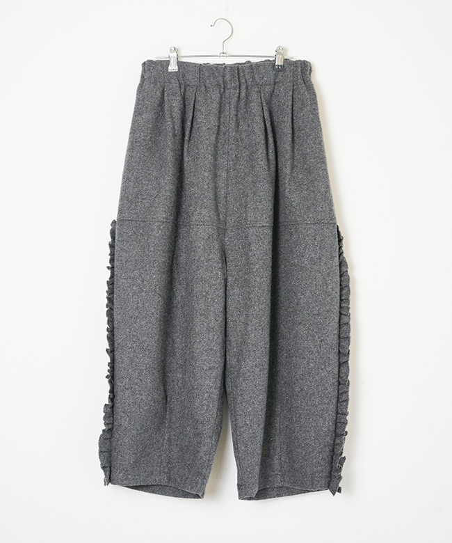 TB25336]tumugu(ツムグ) ウールメランジパンツ フリルワイドパンツ