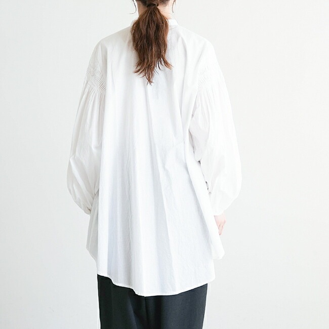 3-230043]mizuiro ind(ミズイロインド)ピンタックパフスリーブシャツ