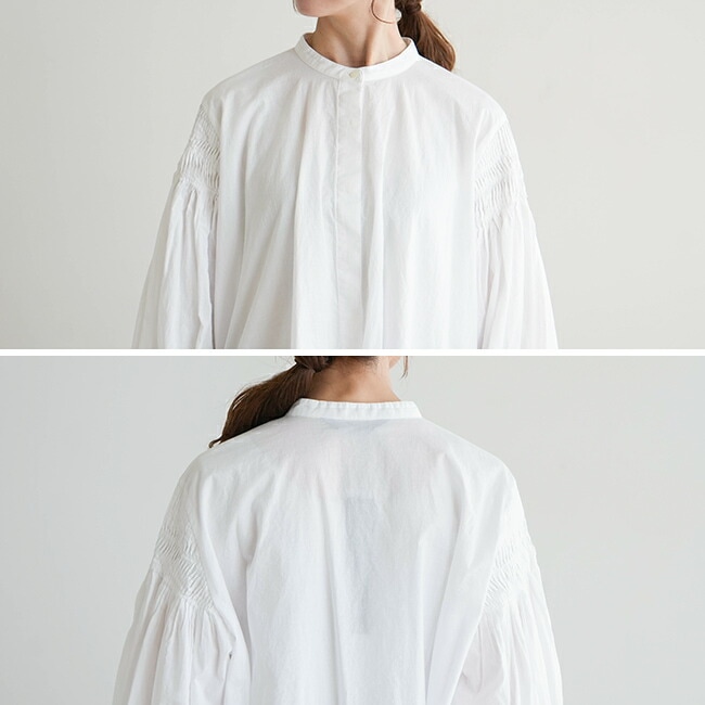 3-230043]mizuiro ind(ミズイロインド)ピンタックパフスリーブシャツ