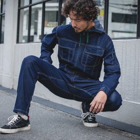 グレースエンジニアーズ GE-700 長袖つなぎ デニム フード付き ヒップ