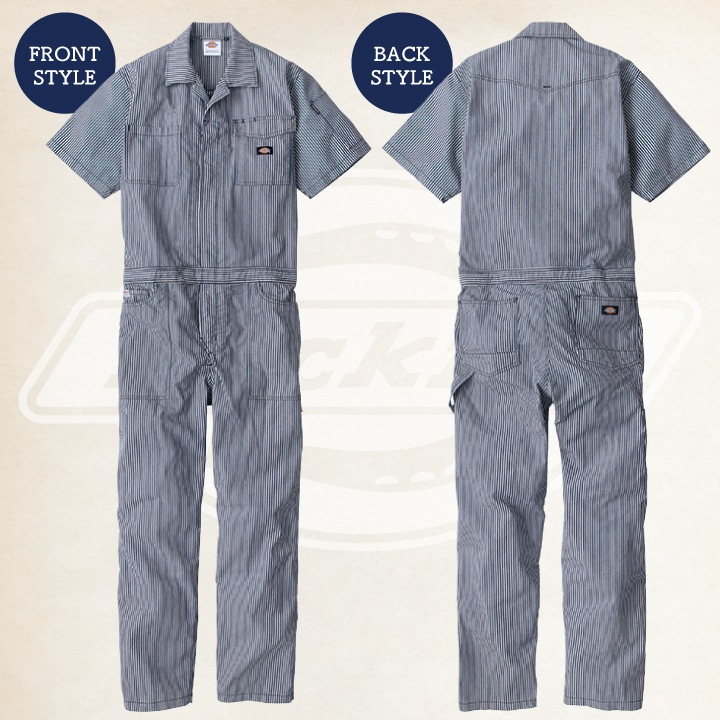 ディッキーズ つなぎ 半袖 ストレッチ ツナギ ヒッコリー 春夏 薄手