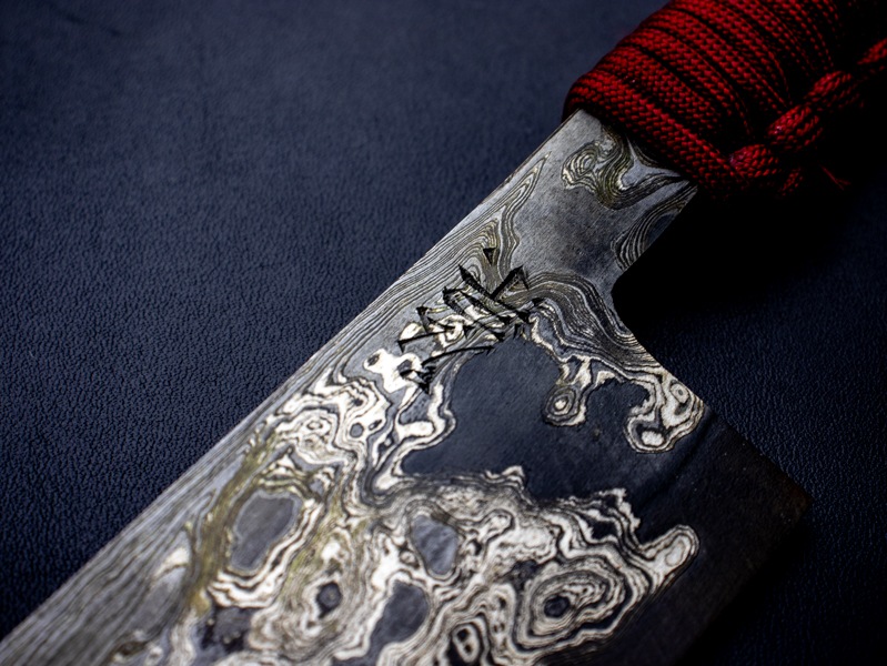 刀匠 高羽弘宗作 雅 牛刀 8寸 共柄 赤糸巻 ダマスカス 工芸包丁 高級