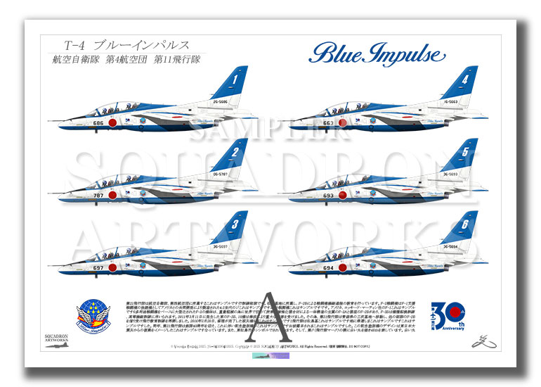 第11飛行隊 創設30周年 T-4 ブルーインパルス 6機ver （A4サイズ