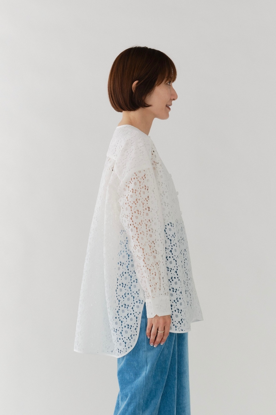 完売品✨yori フロッキーレースシャツ ネイビー Fサイズ 2025AW 完売品