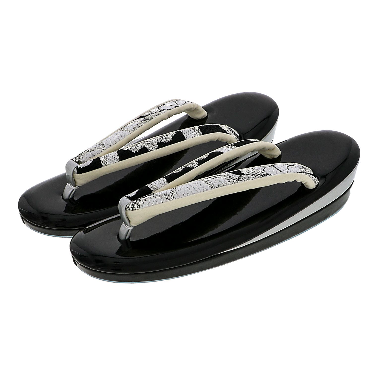 草履バッグセット「黒 黒×白、蜀江に花」Fサイズ 日本製 振袖草履