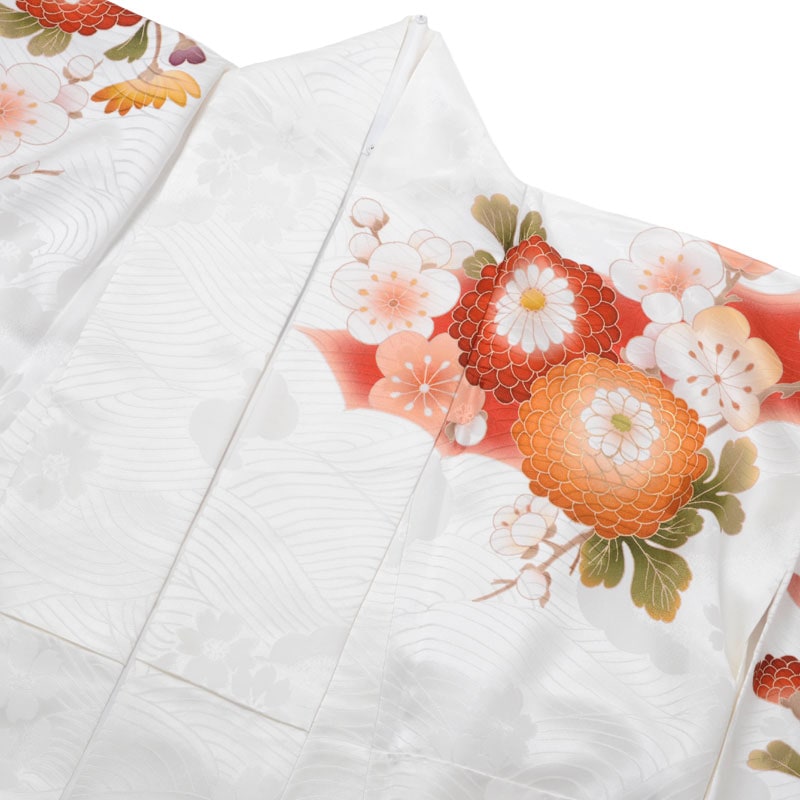 東京レトロ 白 菊牡丹に梅（【振袖・袋帯・長襦袢のセット商品です