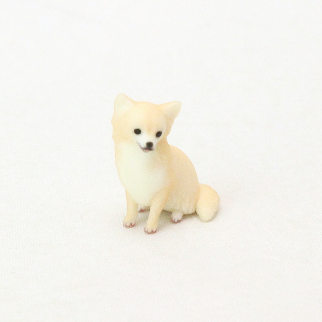 ロング・コート・チワワ・クリームのミニチュア3Dフィギュア | ミニ