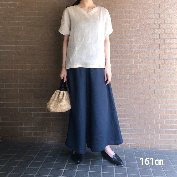 パンツ 『しっかりリネン らくちんガウチョパンツ ネイビー MA00012-51