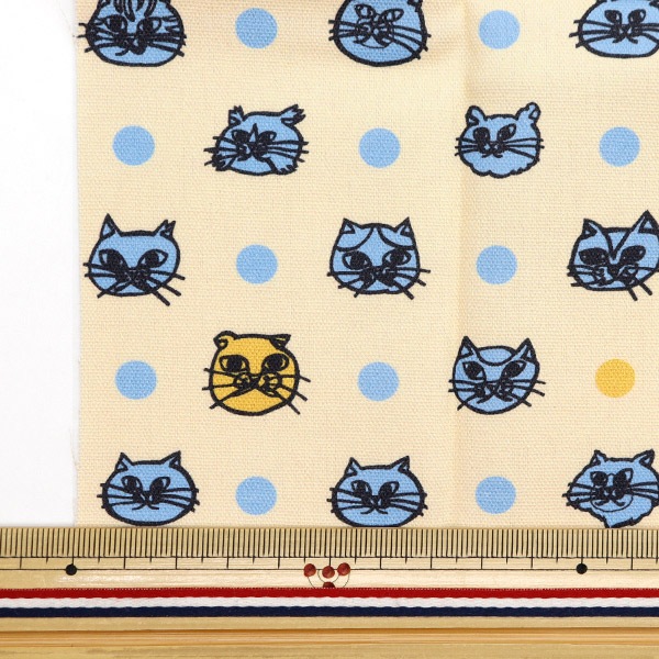 生地 『KEN オックスカットクロス ねこドット 約70cm×75cm アイボリー