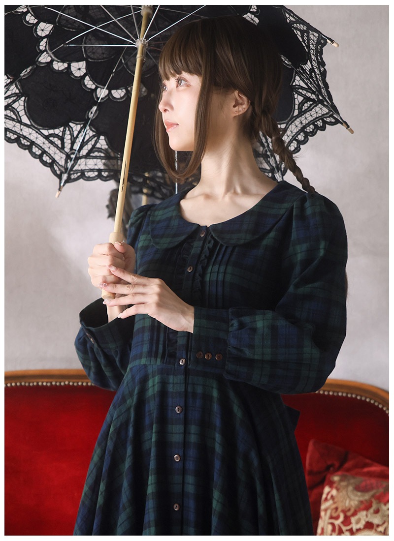 グリーンチェックの全円シャツワンピース ｜ Favorite