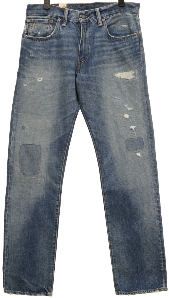ダブルアールエル) RRL 米国製デニム使用 リペア加工 ローストレート
