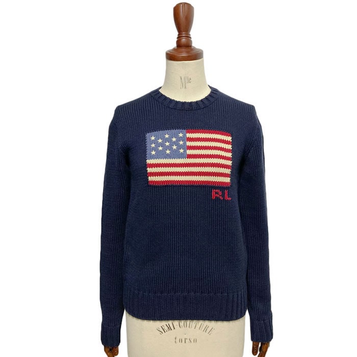 ラルフローレン ポロ レディース 星条旗柄 コットンニット クルー