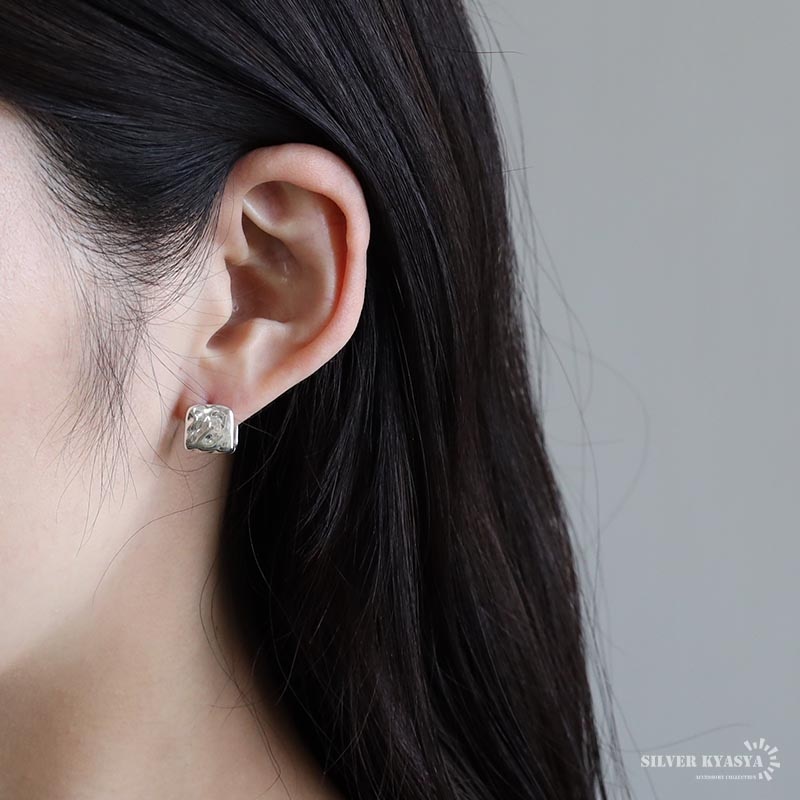 シルバー925 立体的スクエアピアス [ce335] | お洒落なレディース