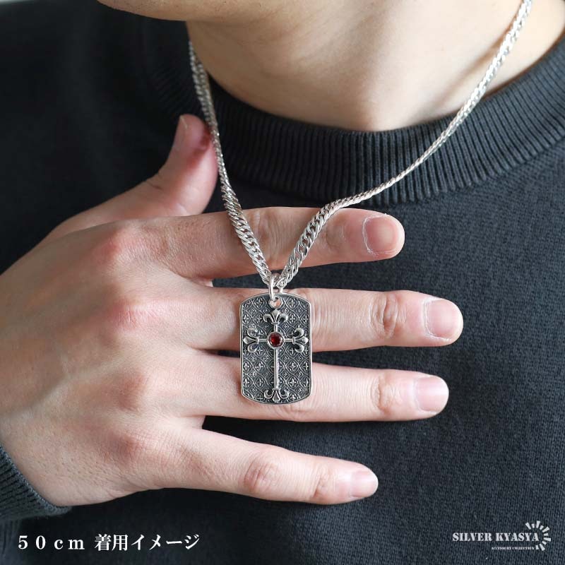 シルバー925 クロスデザインのドッグタグネックレス 50cm 60cm [nc121