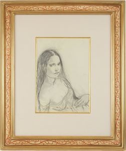 肉筆画 模写 日本画 女性像 金色フレーム 約40cm x 35cm 肉筆画 模写