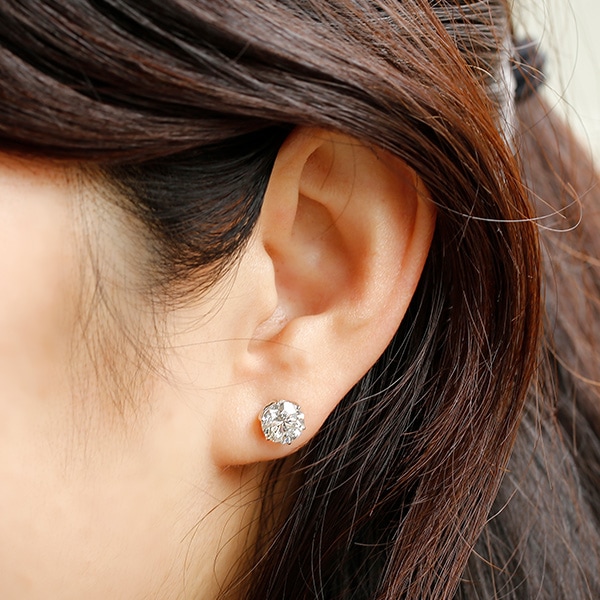 ダイヤモンド ピアス 片耳用 1ct I1 H GOOD プラチナ 中央宝石研究所