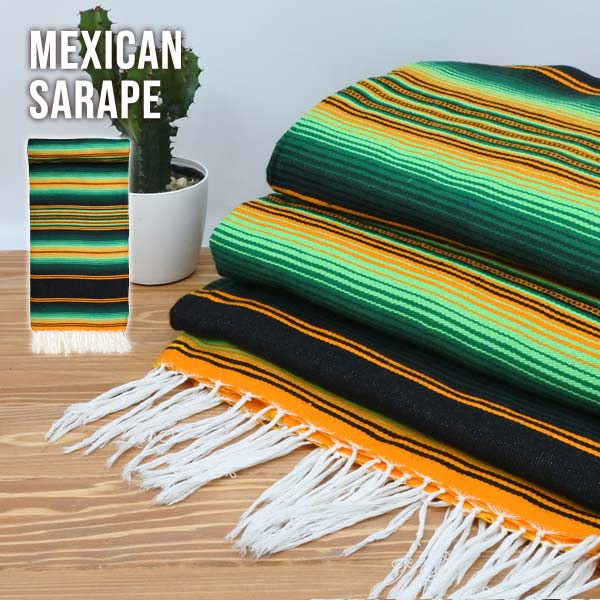 サラペ No.85 グリーン オレンジ メキシカン ラグ 大判 厚手