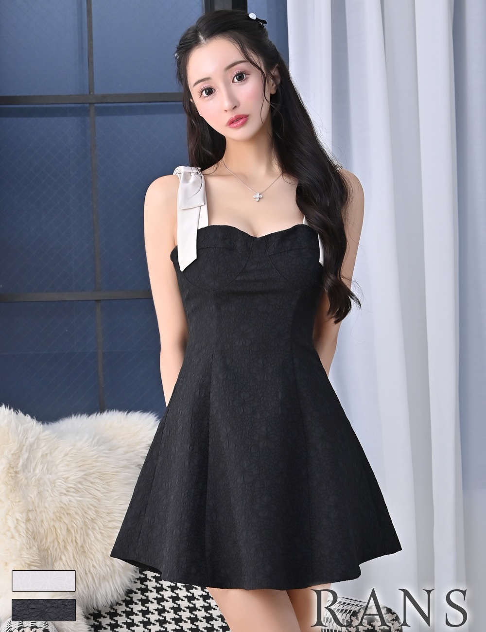 即納][instock]【RANS】ミニ/ドレス/ワンピース/ブラック/ベージュ