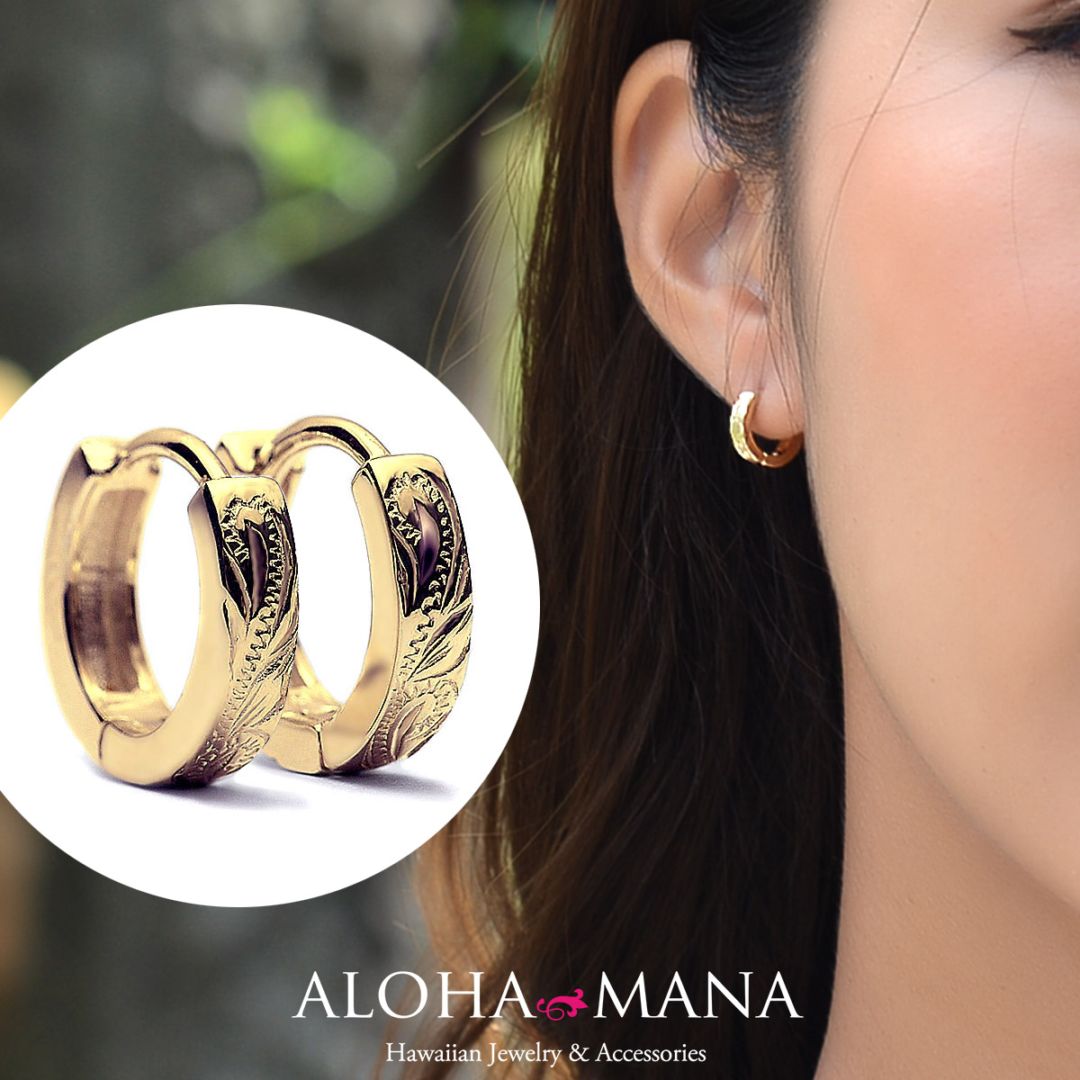 ハワイアンジュエリー ピアス K10ゴールド スクロール ソリッド フープ