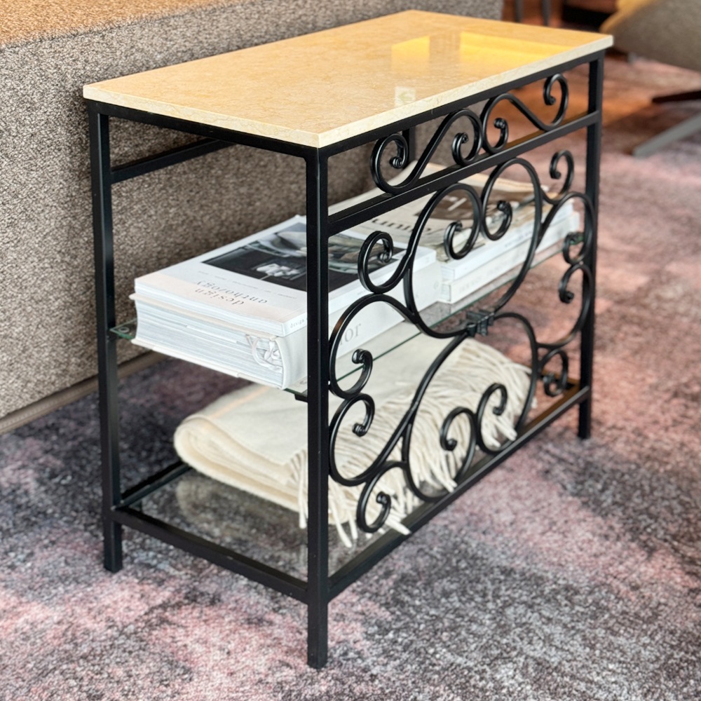 天板大理石 サイドテーブル ガラス棚2段付き | 全ての商品