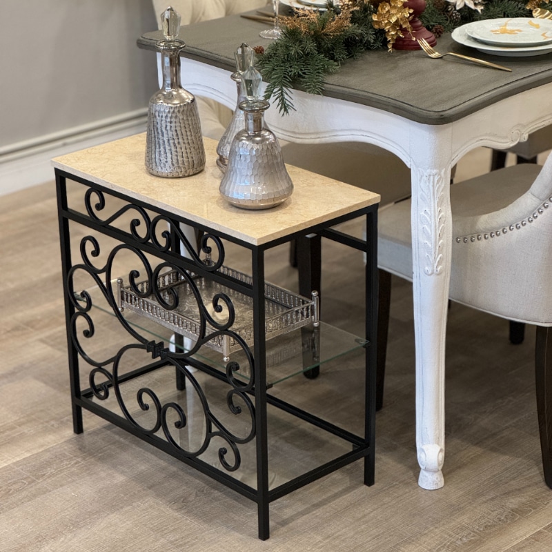 天板大理石 サイドテーブル ガラス棚2段付き | 全ての商品