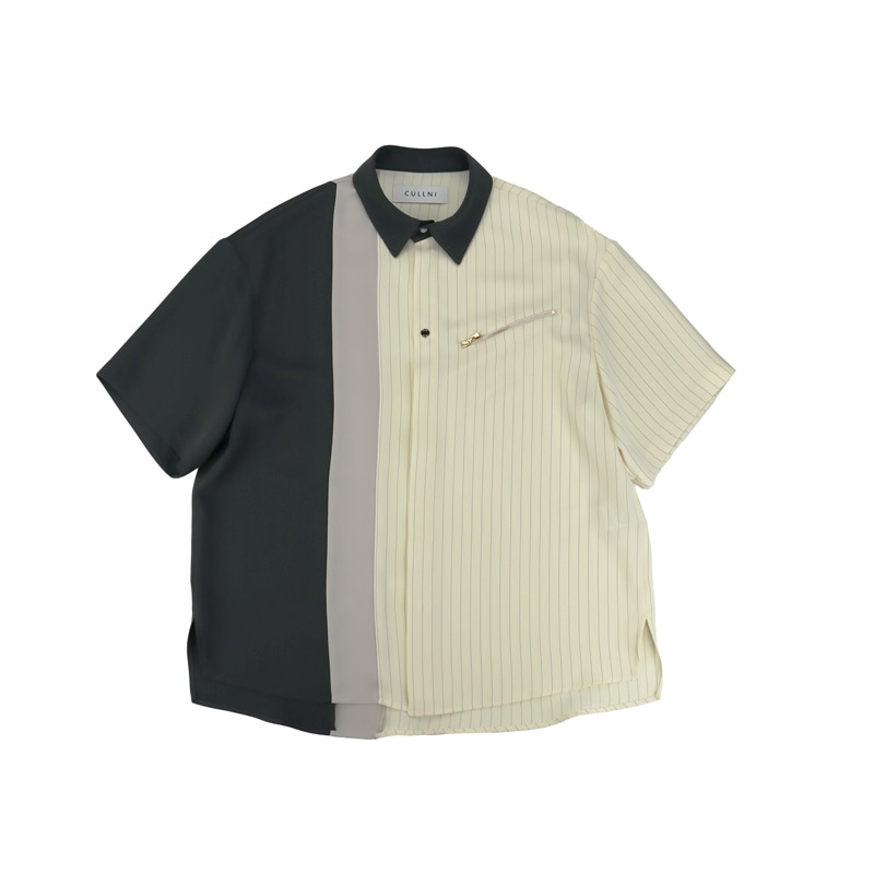 CULLNI クルニ Double Satin Bi Color Short Sleeve Shirt WHITE