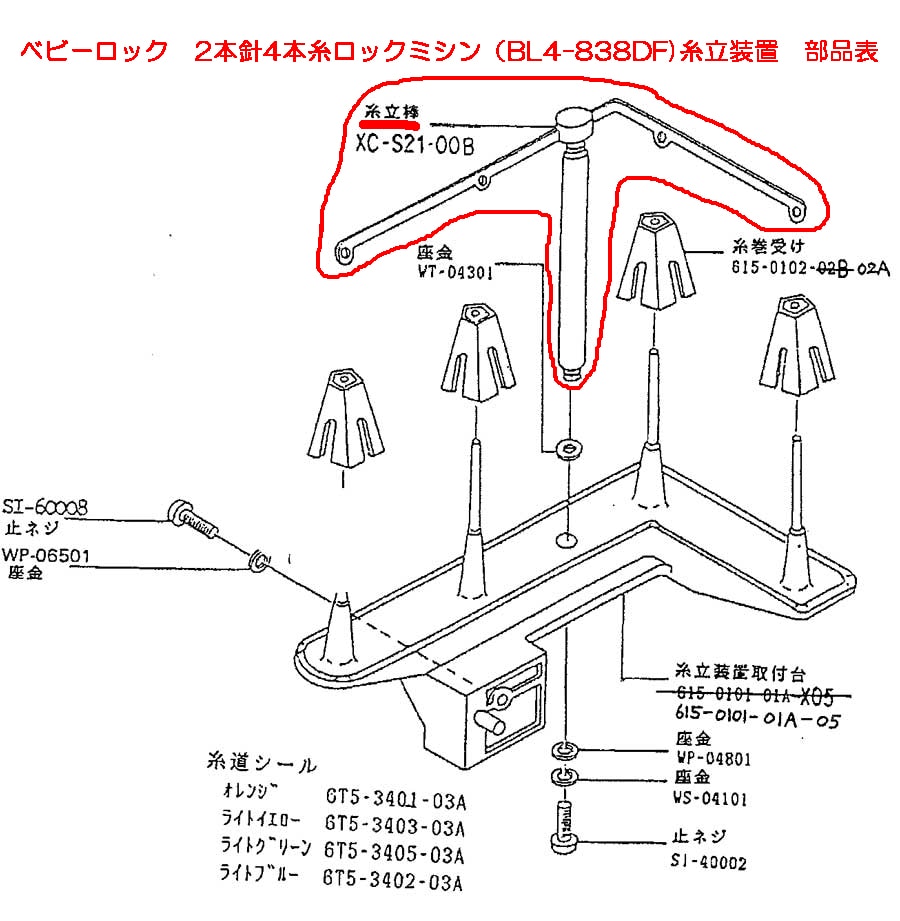 ベビーロック 4本糸ロックミシン（BL4-838DF）用糸立て糸案内（組