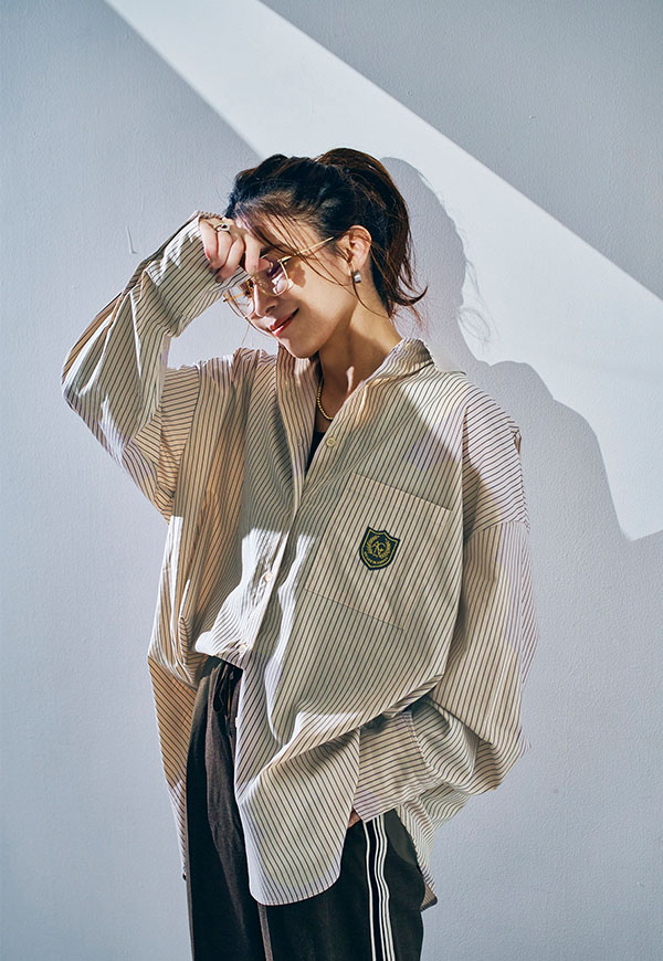 在庫なし】Stripe emblem Shirt/ストライプエンブレムシャツ